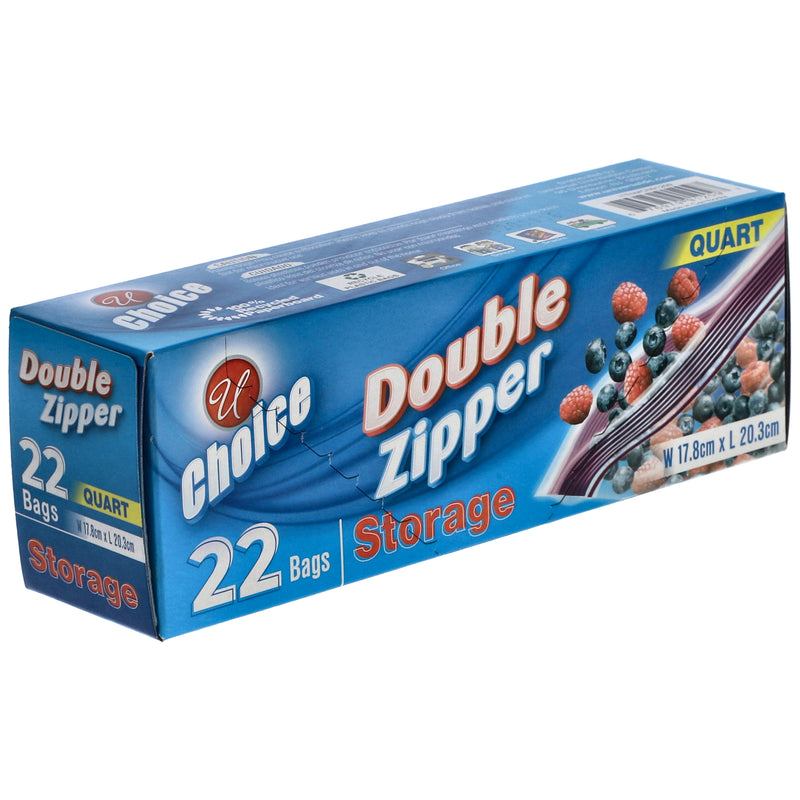 22ct DOUBLE ZIPPER 1 QUART STORAGE BAGS