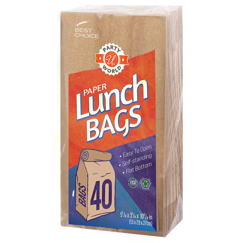 PARTY WORLD 40CT BROWN PAPER LUNCH BAGS