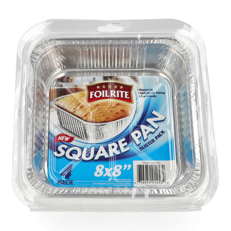 CN91453-FOILRITE 4PK 8X8'' SQAURE CAKE PAN WITH BLISTER PACK