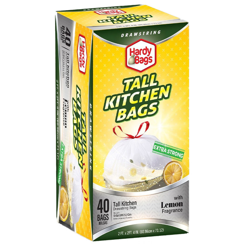 40CT 13 GALLON DRAWSTRING LEMON SCENTED TALL KITCHEN BAGS