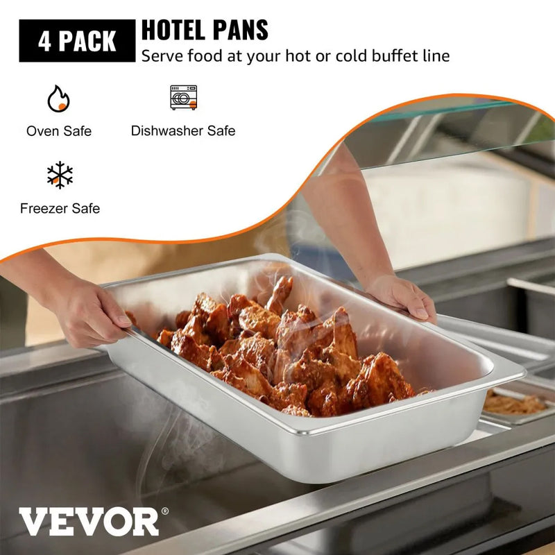 VEVOR 4 PK 20.9 X 12.8 X 3.9'' DEEP STEAM TABLE PANS