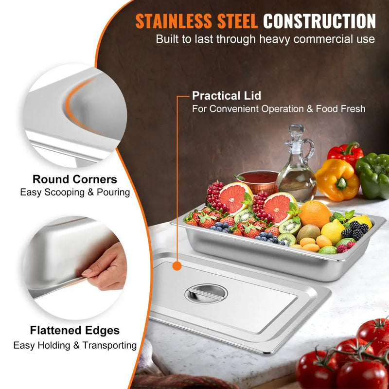 VEVOR 4 PK 20.9 X 12.8 X 3.9'' DEEP STEAM TABLE PANS