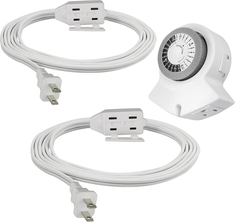 CLEAR POWER 2 OUTLET MECHANICAL TIMER w/6&9' 16/2 EXTENSION CORDS C-ETL-US
