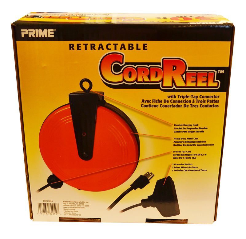 30' 16/3 SJTW METAL RETRACTABLE CORD REEL TRI TAP