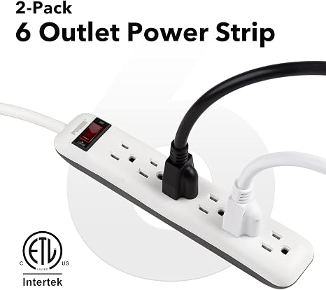 CLEAR POWER 2pk 1.5' CORD 6 OUTLET POWER STRIP C-ETL-US