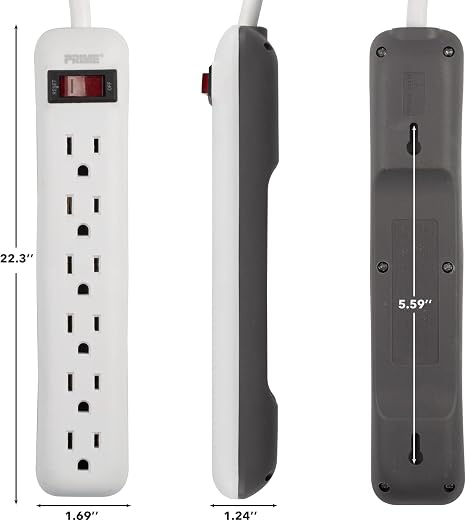 CLEAR POWER 2pk 1.5' CORD 6 OUTLET POWER STRIP C-ETL-US