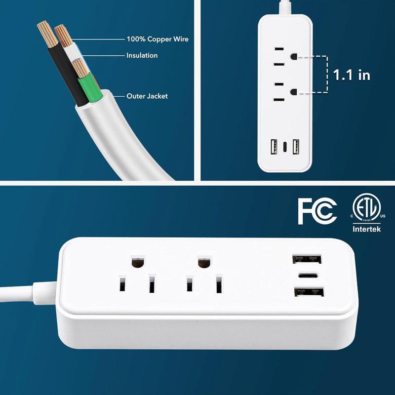 CLEAR POWER 2PK 2 OUTLET WALL TAPS WITH 2USB-A & 1USB-C CHARGING PORTS C-ETL-US