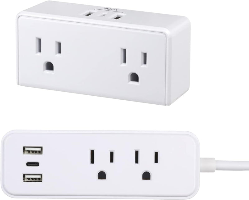 CLEAR POWER 2PK 2 OUTLET WALL TAPS WITH 2USB-A & 1USB-C CHARGING PORTS C-ETL-US