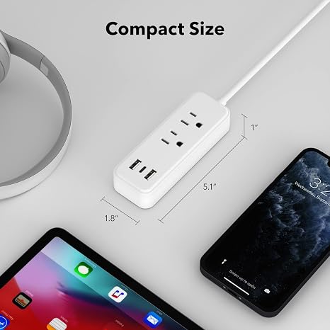 CLEAR POWER COMBO PK 2 OUTLET POWER HUB & 2 OUTLET WALL TAP USB-A & USB-C CHARGING PORT