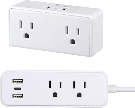 CLEAR POWER COMBO PK 2 OUTLET POWER HUB & 2 OUTLET WALL TAP USB-A & USB-C CHARGING PORT