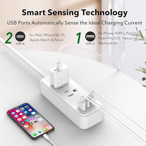 CLEAR POWER COMBO PK 2 OUTLET POWER HUB & 2 OUTLET WALL TAP USB-A & USB-C CHARGING PORT
