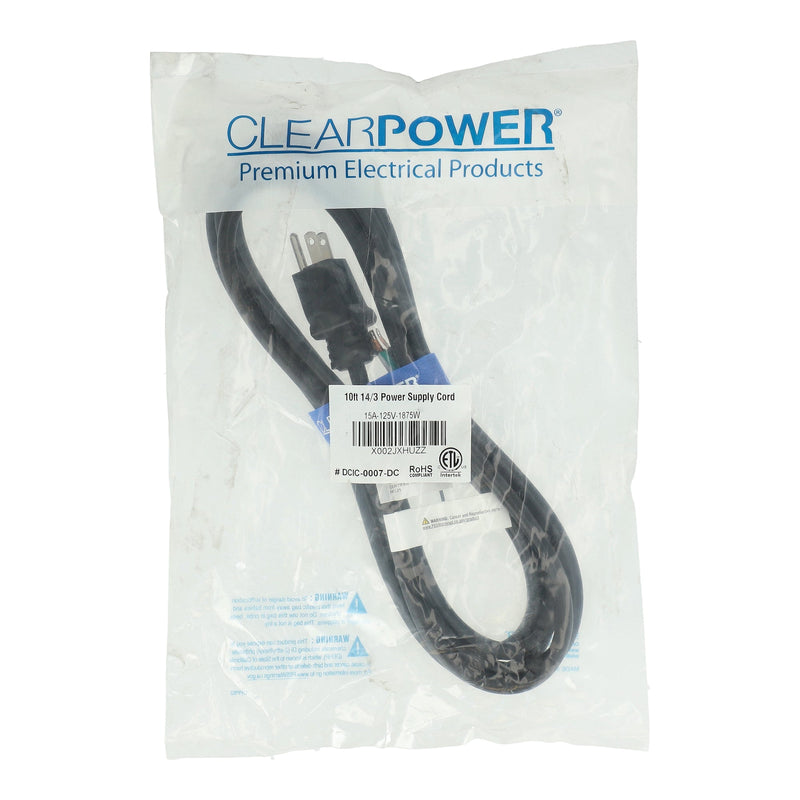 CLEAR POWER 10' 14/3 POWER SUPPLY CORD WITH CORD STRAP C-ETL-US