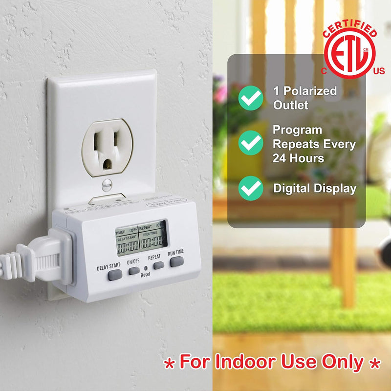 CLEAR POWER 2PK 1 OUTLET INDOOR EZ DIGITAL TIMER C-ETL-US