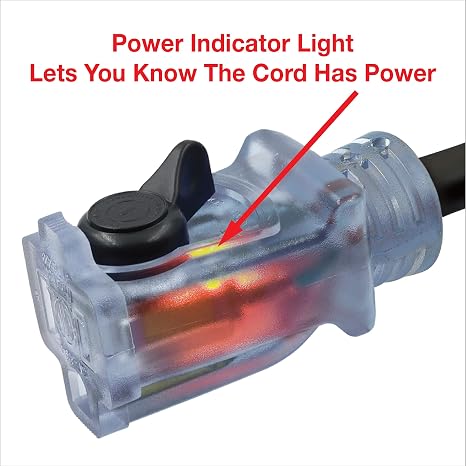 CLEAR POWER 80' 16/3 OUTDOOR EXTENSION CORD w/LIGHTED LOCKING CONNECTOR C-ETL-US