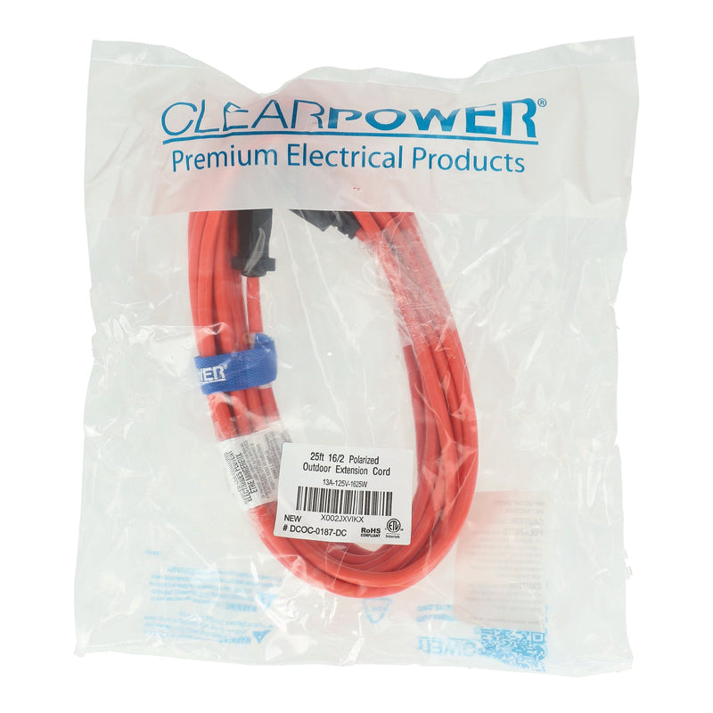 CLEAR POWER 25' 16/2 OUTDOOR EXTENSION CORD WITH CORD STRAP C-ETL-US