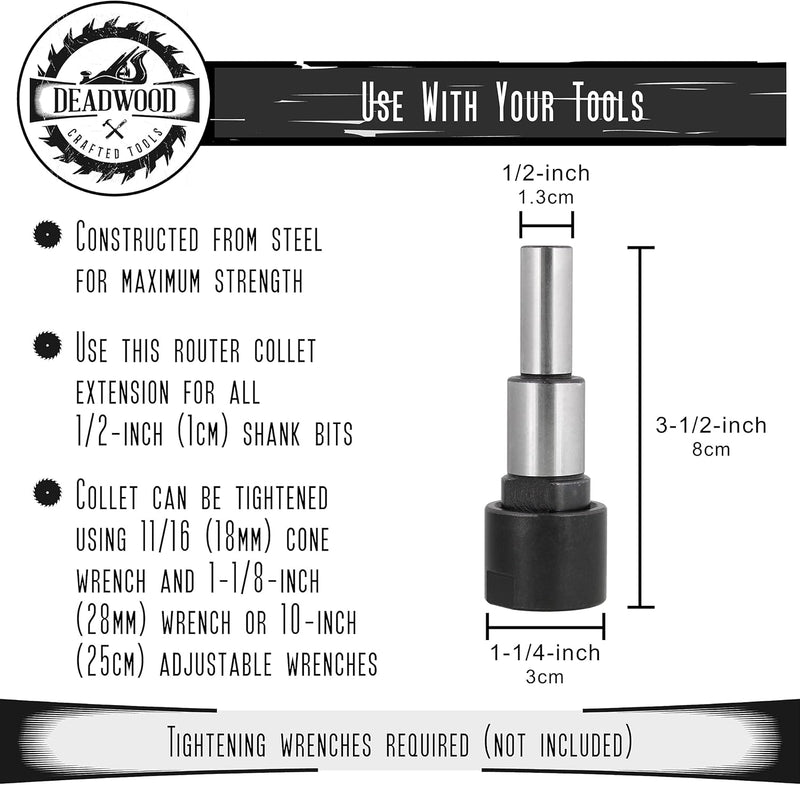 DCT ROUTER COLLET EXTENSION BIT FOR 1/2'' SHANK BITS