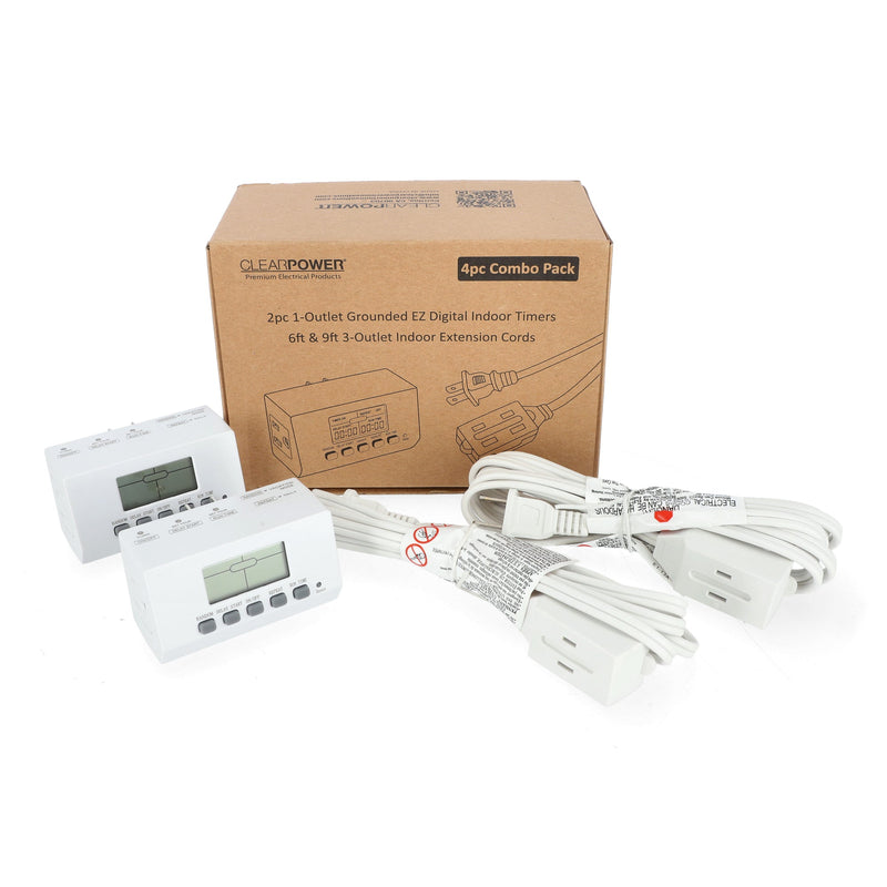 CLEAR POWER COMBO PK 2 DIGITAL INDOOR TIMERS WITH 6&9' 16/2 EXTENSION CORDS C-ETL-US