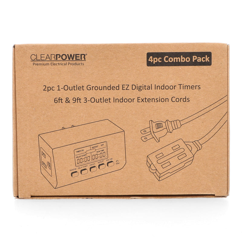 CLEAR POWER COMBO PK 2 DIGITAL INDOOR TIMERS WITH 6&9' 16/2 EXTENSION CORDS C-ETL-US