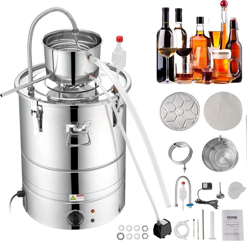 VEVOR 30 L ALCOHOL DISTILLER WITH PUMP, TUBE, EXHAUST, & THERMOMETER