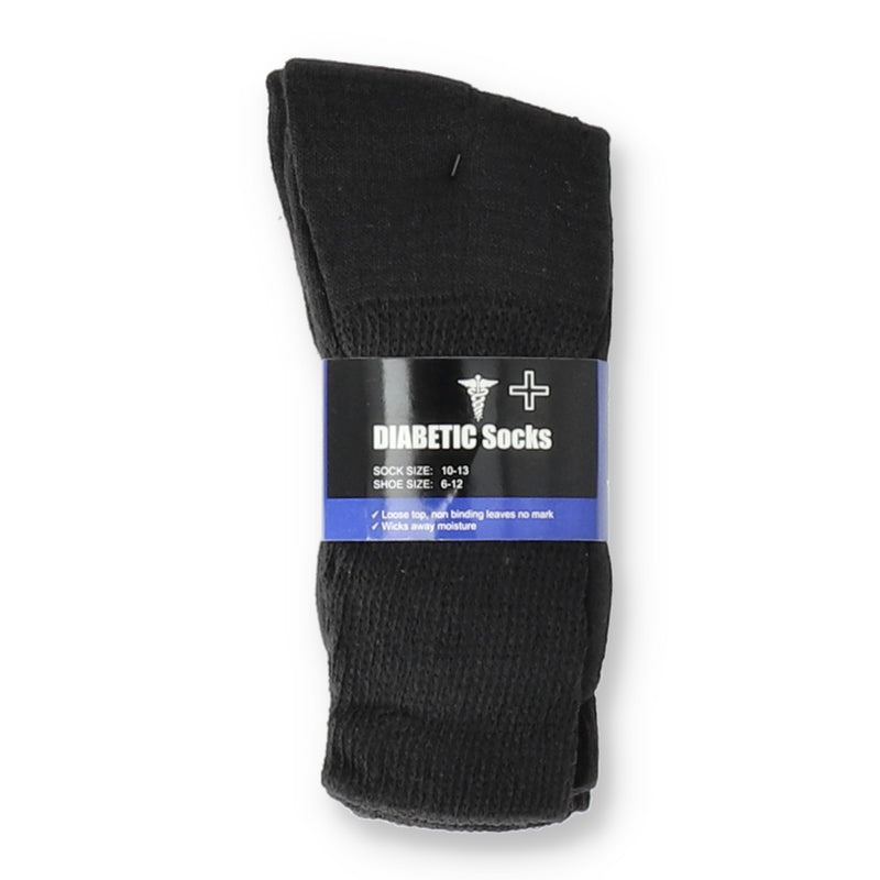 DIABETIC CREW SOCKS BLACK 3pr SZ 10-13