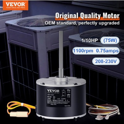 VEVOR 1/10HP CONDENSER FAN MOTOR 108-230V 1100RPM