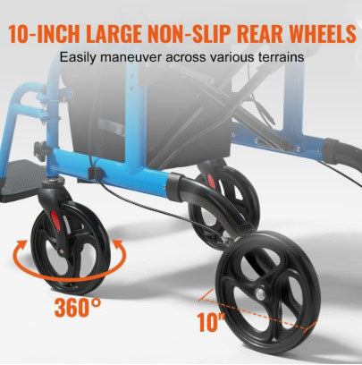 VEVOR 2 -in-1 WALKER & TRANSPOT CHAIR WITH ALL TERRAIN WHEELS 300LB CAPACTIY
