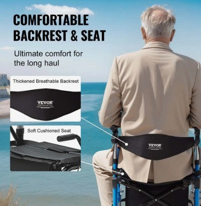 VEVOR 2 -in-1 WALKER & TRANSPOT CHAIR WITH ALL TERRAIN WHEELS 300LB CAPACTIY