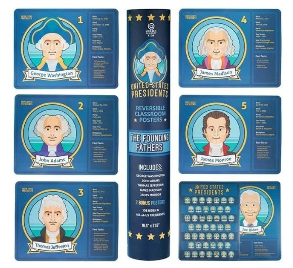 MODERN CURIOSITY 6PK US PRESIDENTS FOUNDING FATHERS REVERSIBLE CLASSROOM POSTERS 18.6x21.5'