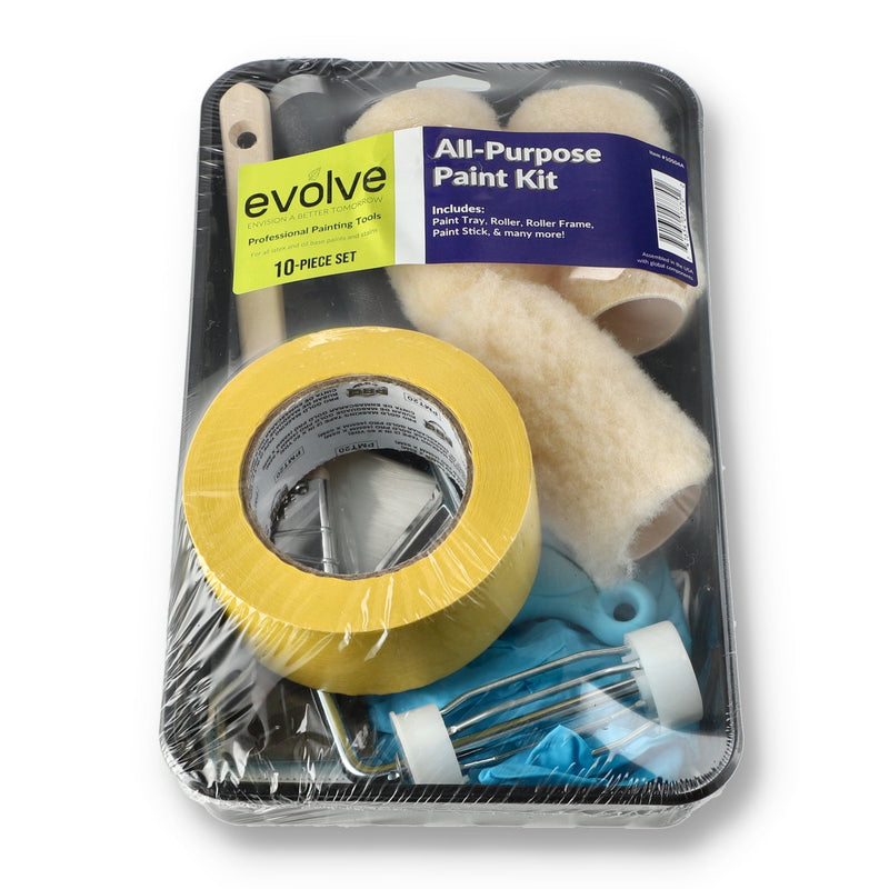 EVOLVE 10PC ALL PURPOSE PAINT TRAY, BRUSH & ROLLER KIT