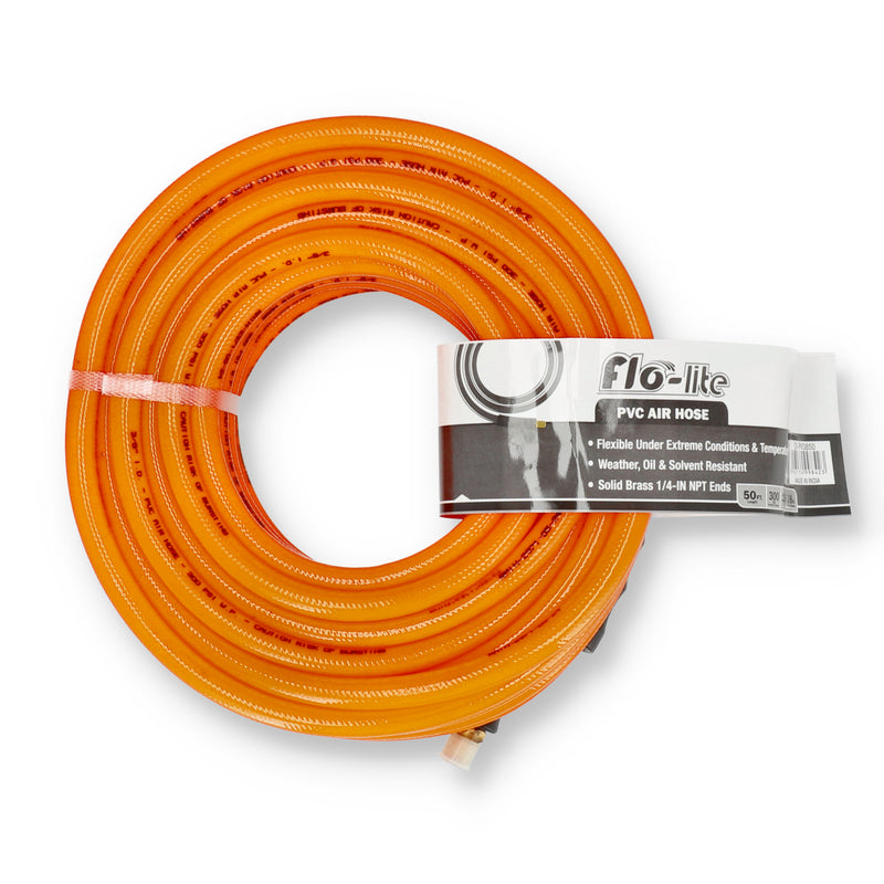 FLO-LITE 50'x3/8'' NEON PVC AIR HOSE w/PROTECTOR ENDS