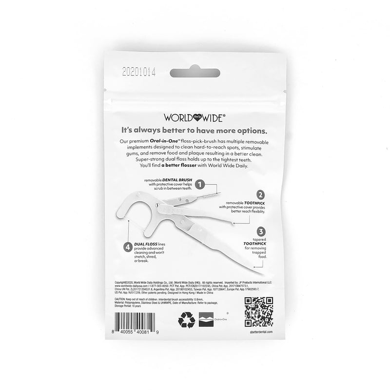 ORAL-IN-ONE 10PK WHITE FLOSS PICK BRUSH INDIVIDUALLY WRAPPED