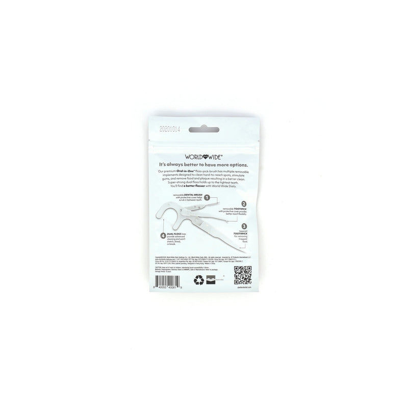 ORAL-IN-ONE 10PK WHITE FLOSS PICK BRUSH INDIVIDUALLY WRAPPED