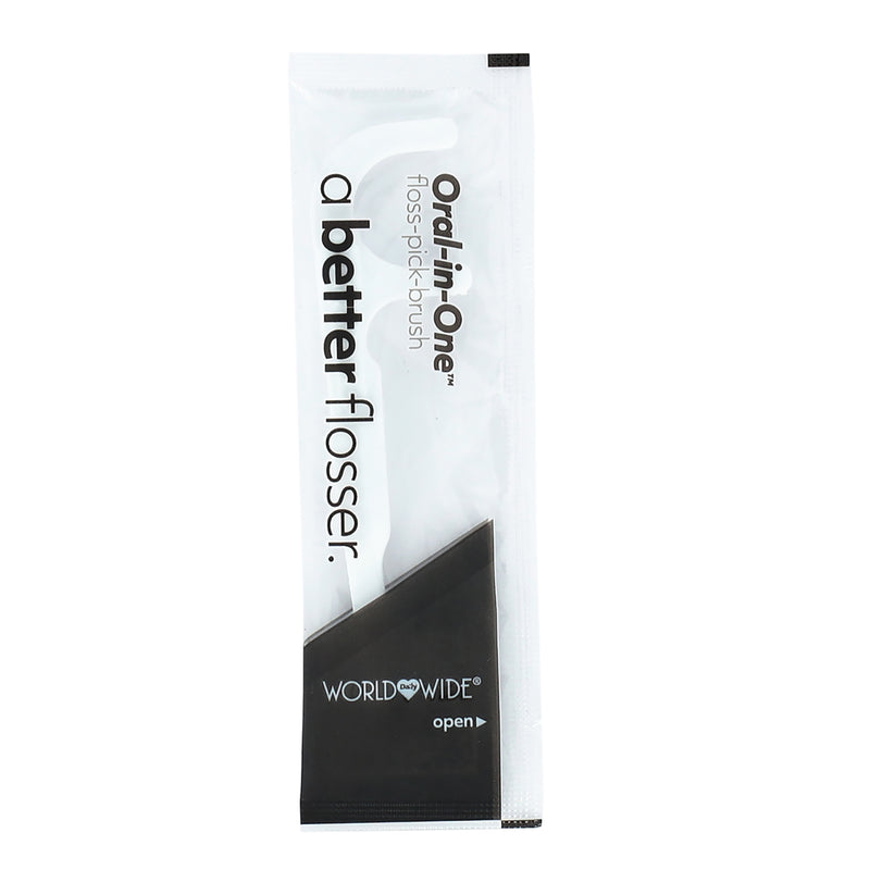 ORAL-IN-ONE 10PK WHITE FLOSS PICK BRUSH INDIVIDUALLY WRAPPED