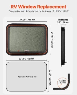 VEVOR 30'' X 22'' RV EXIT WINDOW WITH NET SCREEN