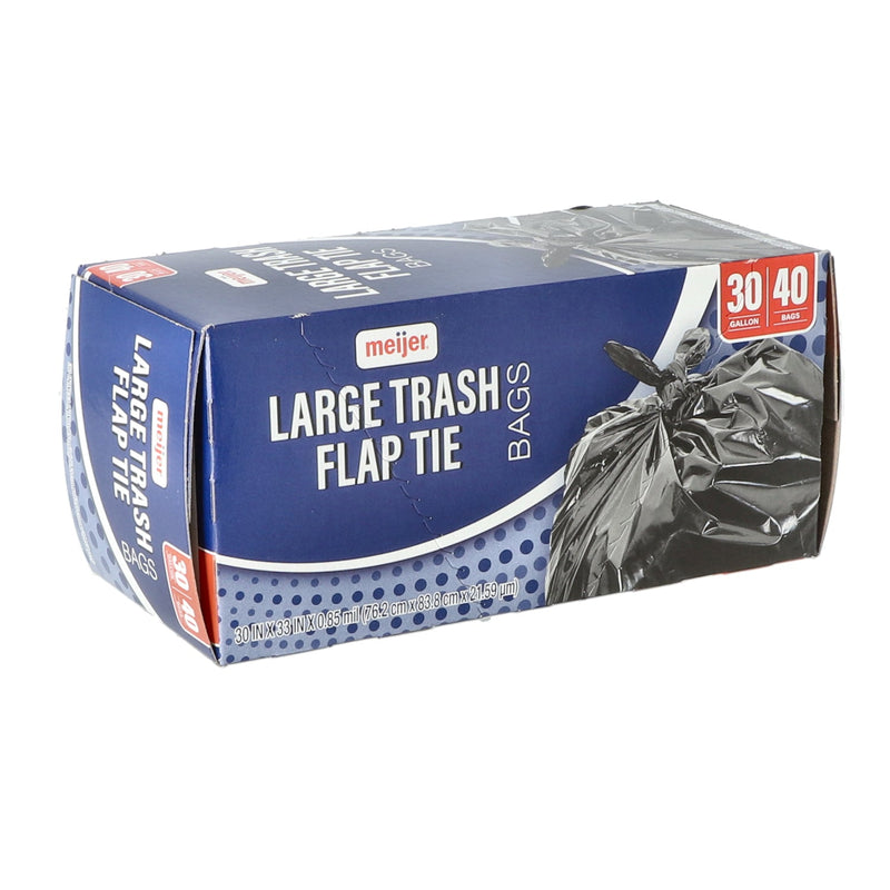 MEIJER 40CT 30 GALLON LARGE TRASH BAGS FLAP TIE 30x33'' .85mil RESTRICTED SALES