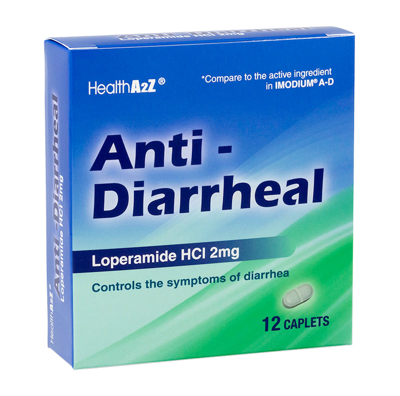A2Z 12ct ANTI-DIARRHEAL LOPERAMIDE 2mg CAPLETS (COMPARE TO IMODIUM A-D)