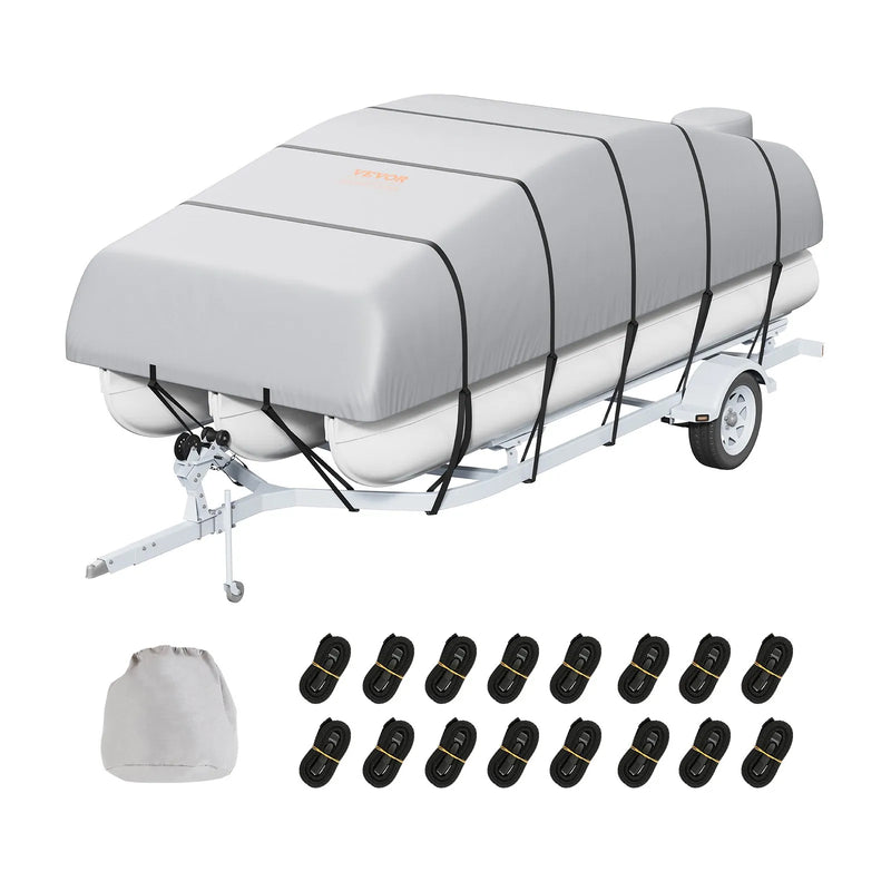 VEVOR 23-24' WATERPROOF PONTOON BOAT COVER WITH STORAGE BAG & 16 BUCKLE STRAPS
