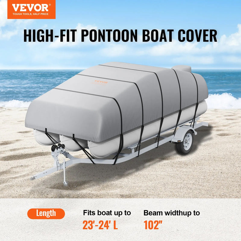VEVOR 23-24' WATERPROOF PONTOON BOAT COVER WITH STORAGE BAG & 16 BUCKLE STRAPS