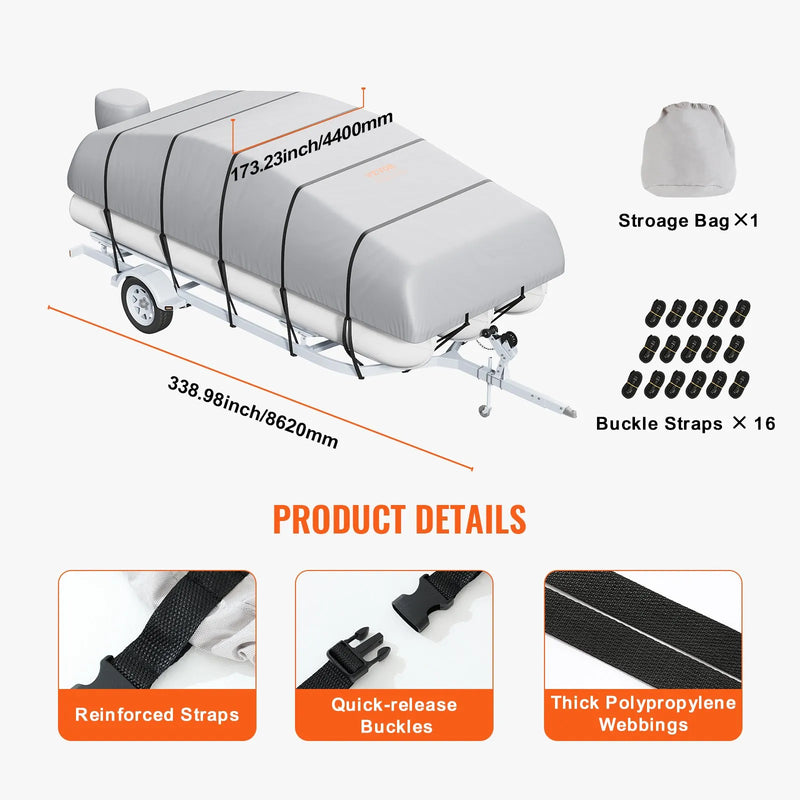 VEVOR 23-24' WATERPROOF PONTOON BOAT COVER WITH STORAGE BAG & 16 BUCKLE STRAPS