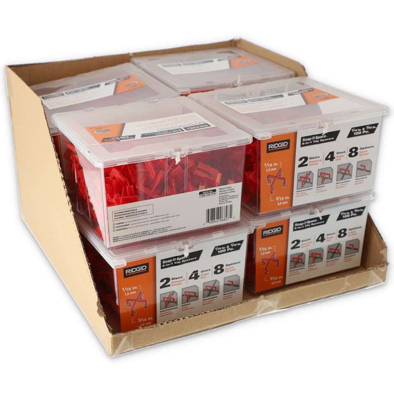 RIDGID 100pc SNAP-N-SPACE 8-IN-1 TILE SPACERS 1/16&3/16''