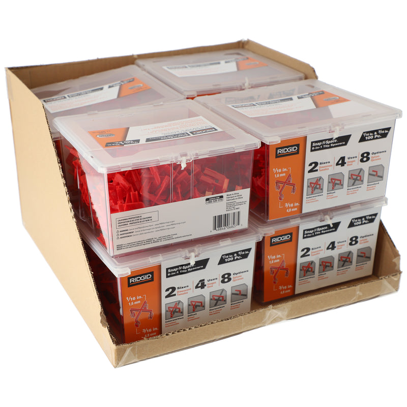 RIDGID 100pc SNAP-N-SPACE 8-IN-1 TILE SPACERS 1/16&3/16''