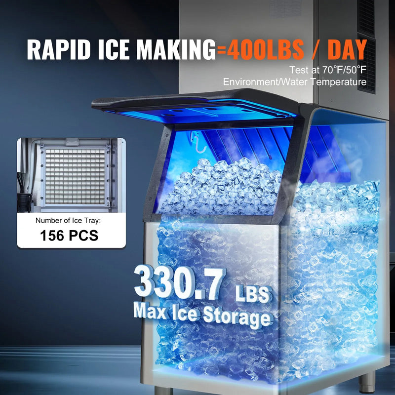 VEVOR COMMERCIAL ICE MAKER 400LB/24 HOURS STORES 330LBS