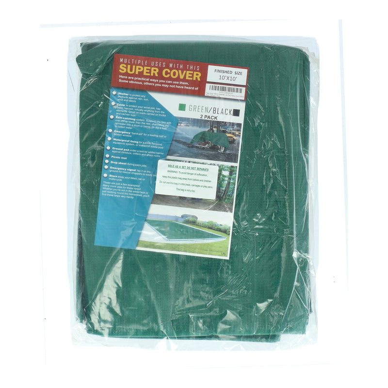 SUPER COVER 2PK TARP 10X10 GREEN/BLACK FINISH SIZE 200SQFT 10 MIL