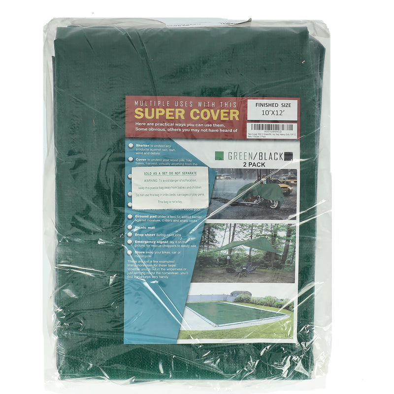 SUPER COVER 2PK TARP 10X12 GREEN/BLACK FINISH SIZE 240SQFT 10 MIL