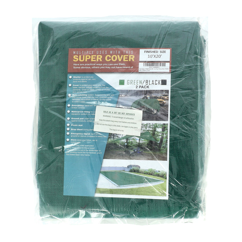 SUPER COVER TARP 2PK 10x20' GREEN/BLACK FINISH SIZE 400SQFT 10 MIL