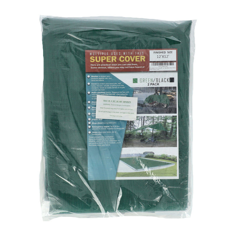 SUPER COVER 2PK TARP 12X12 GREEN/BLACK FINISH SIZE 288SQFT 10 MIL