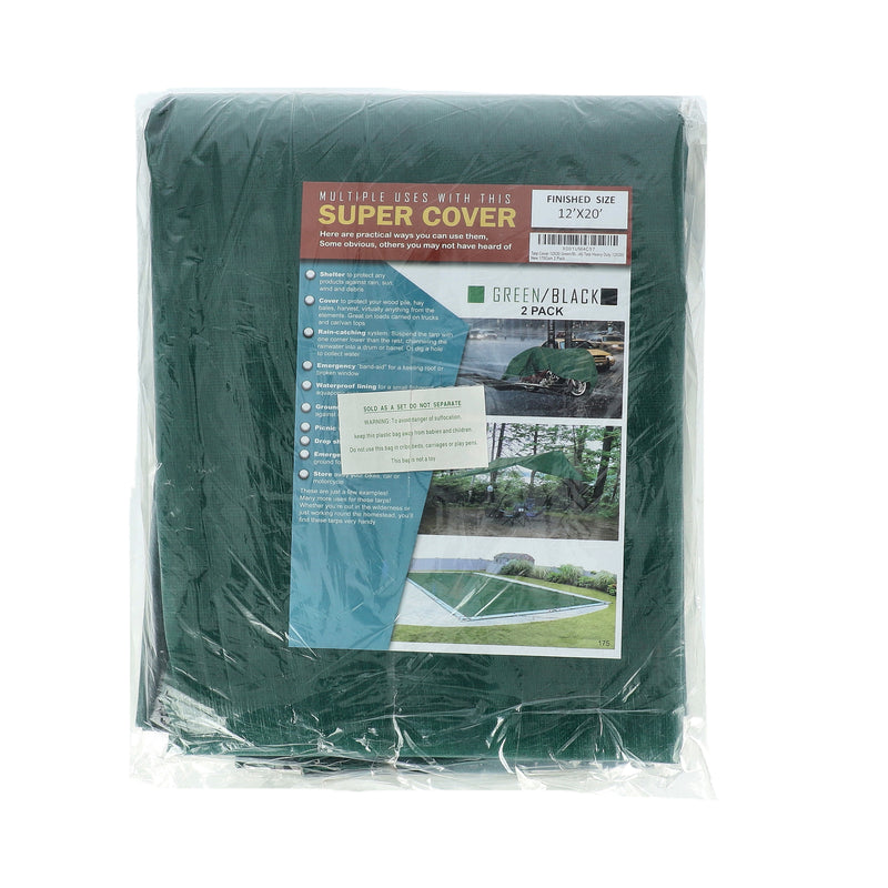 SUPER COVER 2PK TARP 12X20 GREEN/BLACK FINISH SIZE 480SQFT 10 MIL