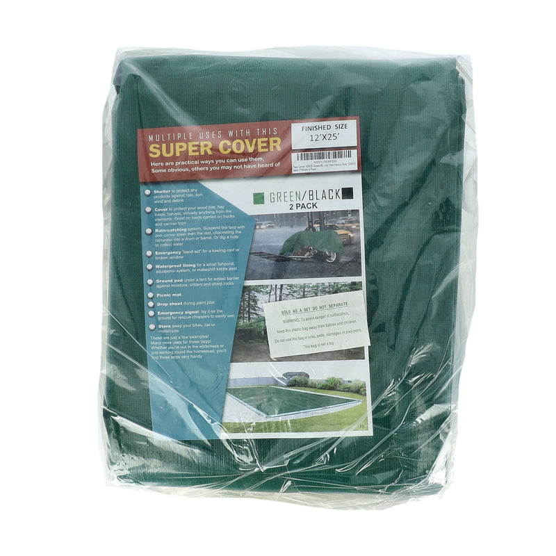 SUPER COVER TARP 12X25 GREEN/BLACK FINISH SIZE 600SQFT 10 MIL