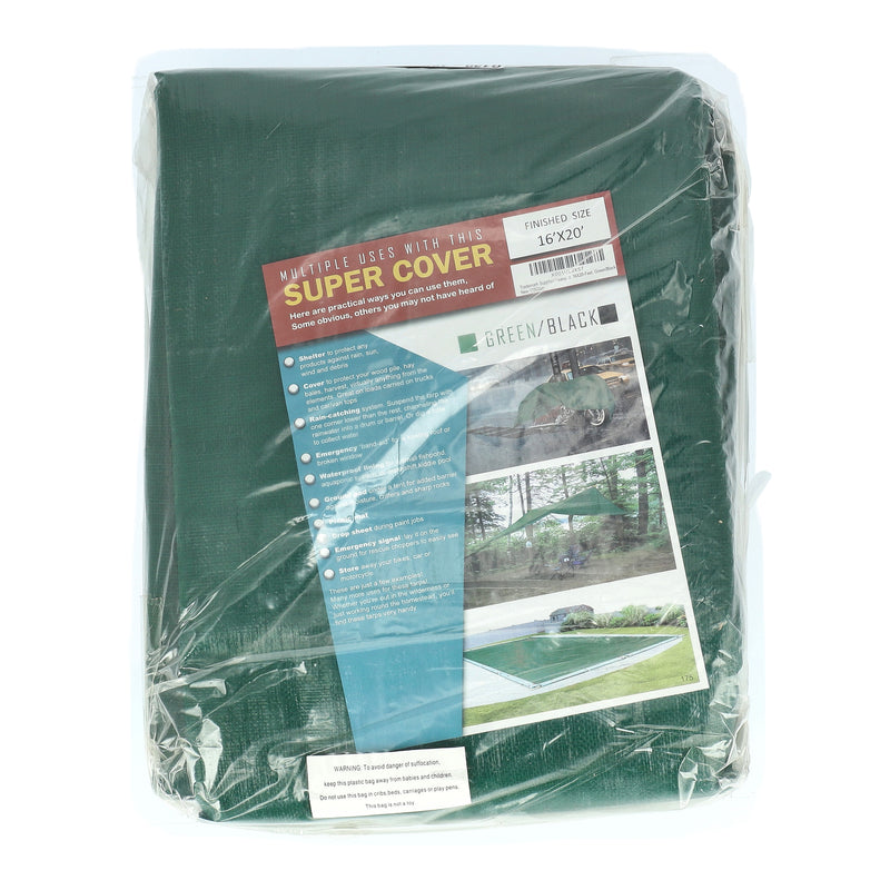 SUPER COVER TARP 16X20' GREEN/BLACKFINISH SIZE 320SQFT 10 MIL