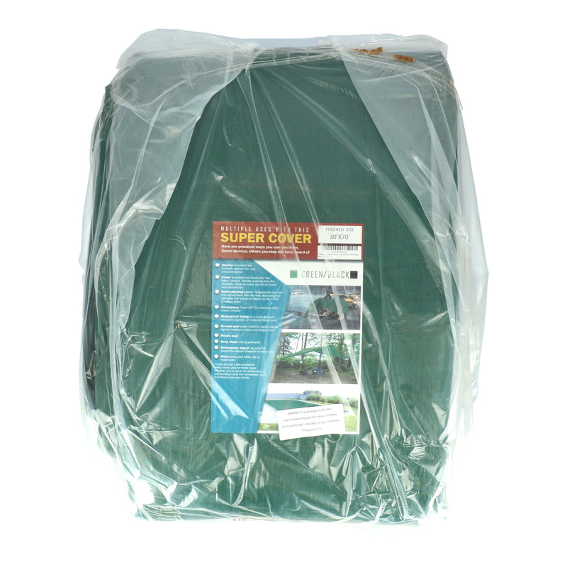 SUPER COVER TARP 30X70' GREEN/BLACKFINISH SIZE 2100SQFT 10 MIL